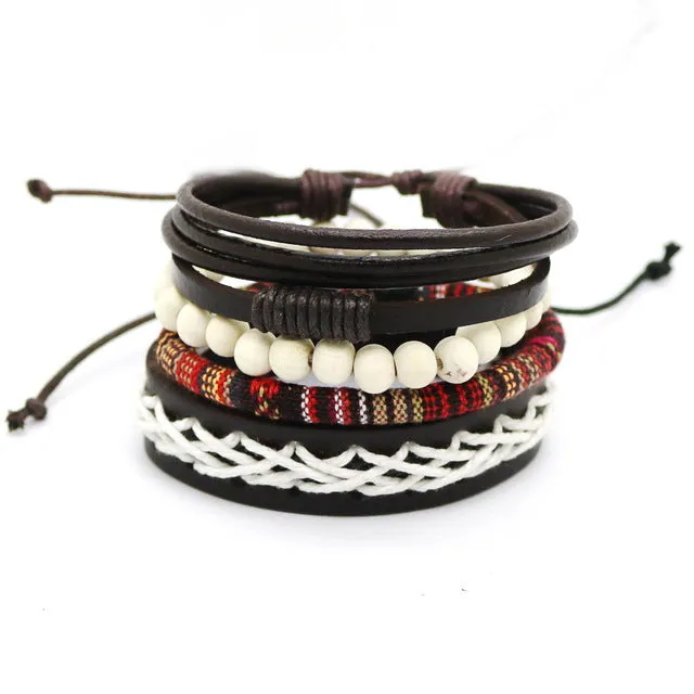 Men's multi-layer bead leather bracelet