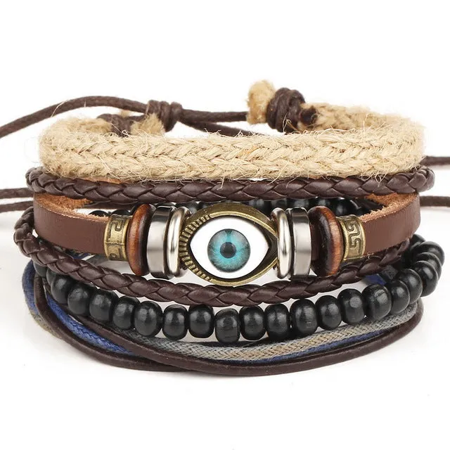 Men's multi-layer bead leather bracelet