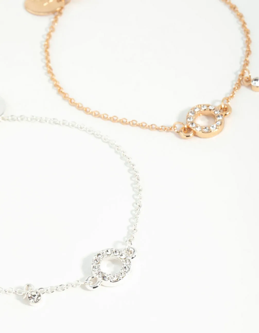 Mixed Metals Open Circle Diamante Bracelets 2-Pack