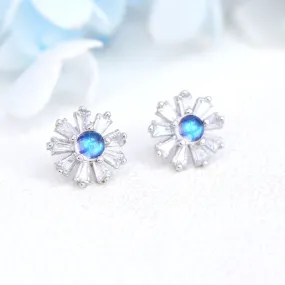 Moonstone Flower shaped Stud Earrings in White Gold Plated Sterling Silver Jewelry Accessories Women