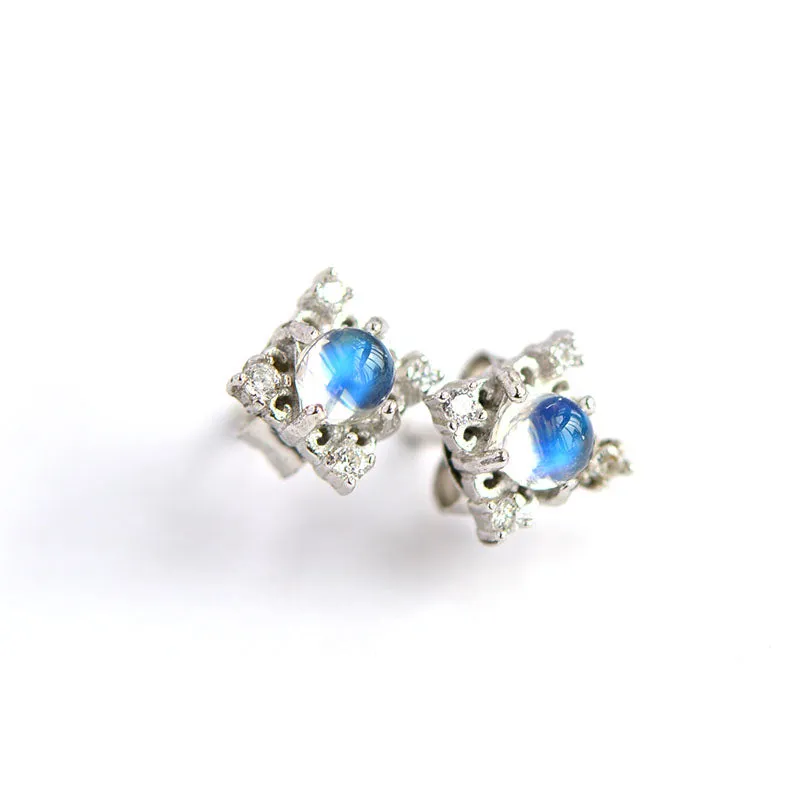 Moonstone Stud Earrings June Birthstone Jewelry White Gold Plated Sterling Silver Accessories Women