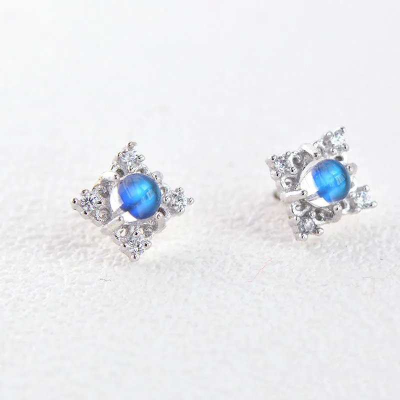 Moonstone Stud Earrings June Birthstone Jewelry White Gold Plated Sterling Silver Accessories Women