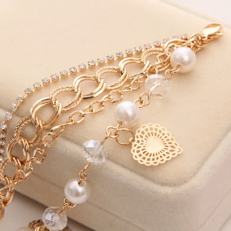 Multilayer 18K Gold Plated Fashion Bracelets For Women Austrian Crystal Pierced Heart Charm Bracelets Bangles Luxury Jewlery