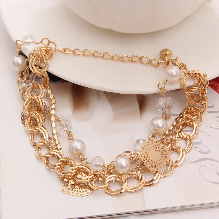 Multilayer 18K Gold Plated Fashion Bracelets For Women Austrian Crystal Pierced Heart Charm Bracelets Bangles Luxury Jewlery