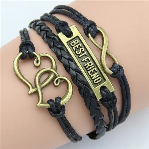 Multilayer Braided Bracelets Leather Wax Cord LOVE Symbol Bracelet Fashionable Women Jewelry