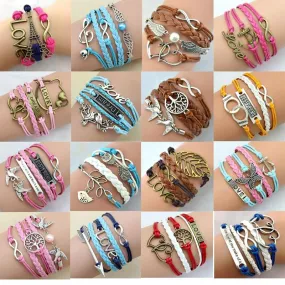 Multilayer Braided Bracelets Leather Wax Cord LOVE Symbol Bracelet Fashionable Women Jewelry