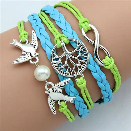 Multilayer Braided Bracelets Leather Wax Cord LOVE Symbol Bracelet Fashionable Women Jewelry