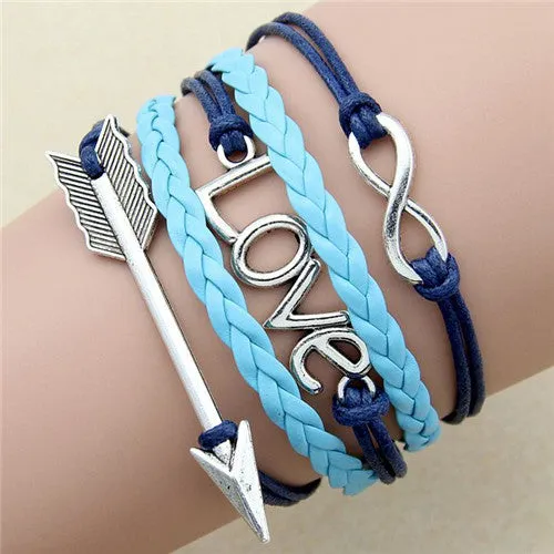 Multilayer Braided Bracelets Leather Wax Cord LOVE Symbol Bracelet Fashionable Women Jewelry