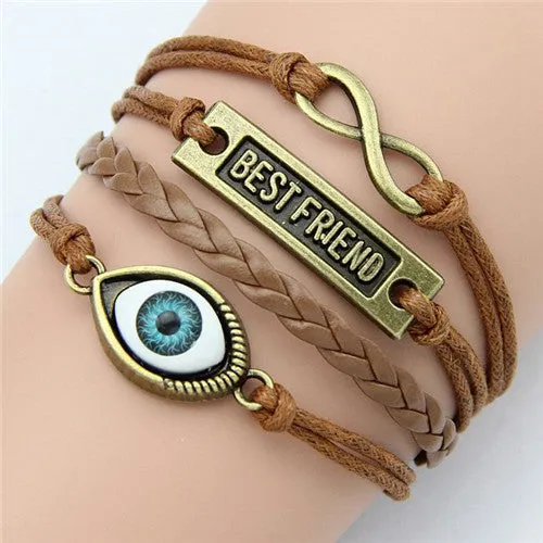 Multilayer Braided Bracelets Leather Wax Cord LOVE Symbol Bracelet Fashionable Women Jewelry