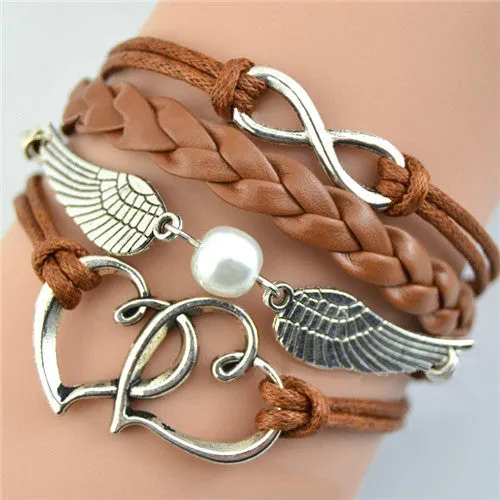 Multilayer Braided Bracelets Leather Wax Cord LOVE Symbol Bracelet Fashionable Women Jewelry