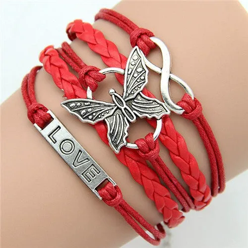 Multilayer Braided Bracelets Leather Wax Cord LOVE Symbol Bracelet Fashionable Women Jewelry