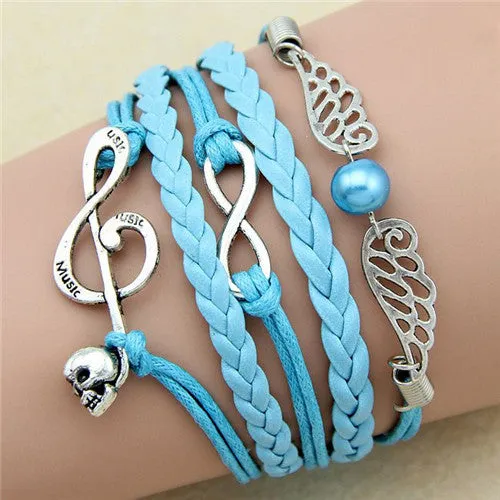 Multilayer Braided Bracelets Leather Wax Cord LOVE Symbol Bracelet Fashionable Women Jewelry