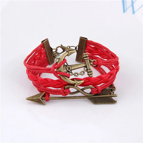 Multilayer Braided Bracelets Leather Wax Cord LOVE Symbol Bracelet Fashionable Women Jewelry