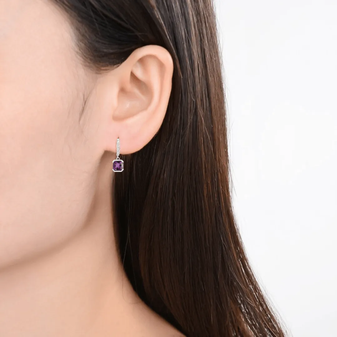 Natural Amethyst Halo Drop Earrings