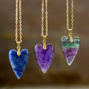 Natural Gemstone Heart Pendant Choker