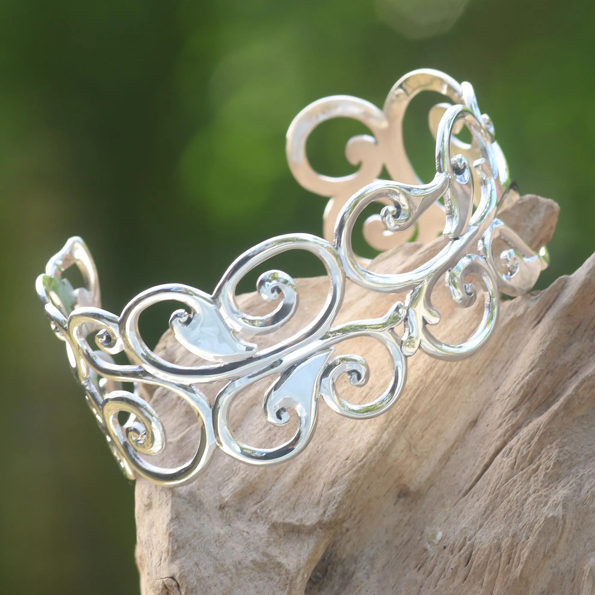 Nature's Delight Silver Cuff Bracelet