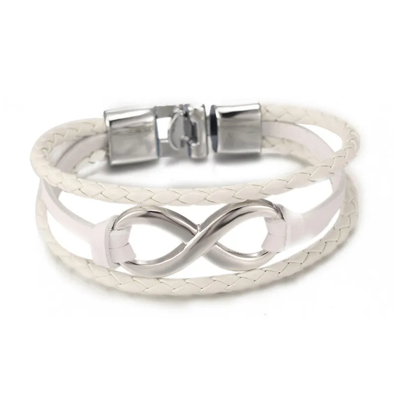 New Arrival Silver plated Infinity Bracelet Bangle Genuine Leather Hand Chain Buckle friendship men women bracelet