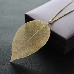 New Arrival Unique Golden True Leaves Necklace Fashion Brand Maxi Long Pendant & Necklace