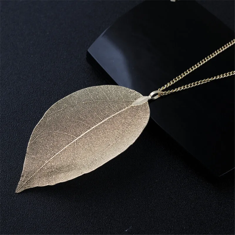 New Arrival Unique Golden True Leaves Necklace Fashion Brand Maxi Long Pendant & Necklace