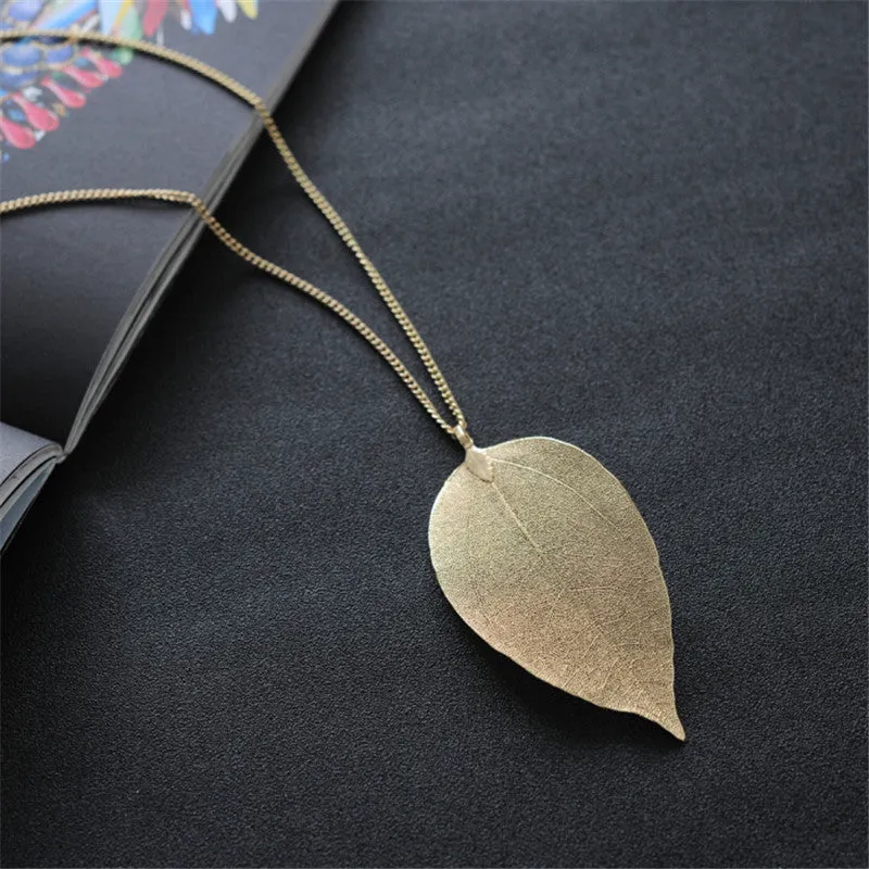 New Arrival Unique Golden True Leaves Necklace Fashion Brand Maxi Long Pendant & Necklace