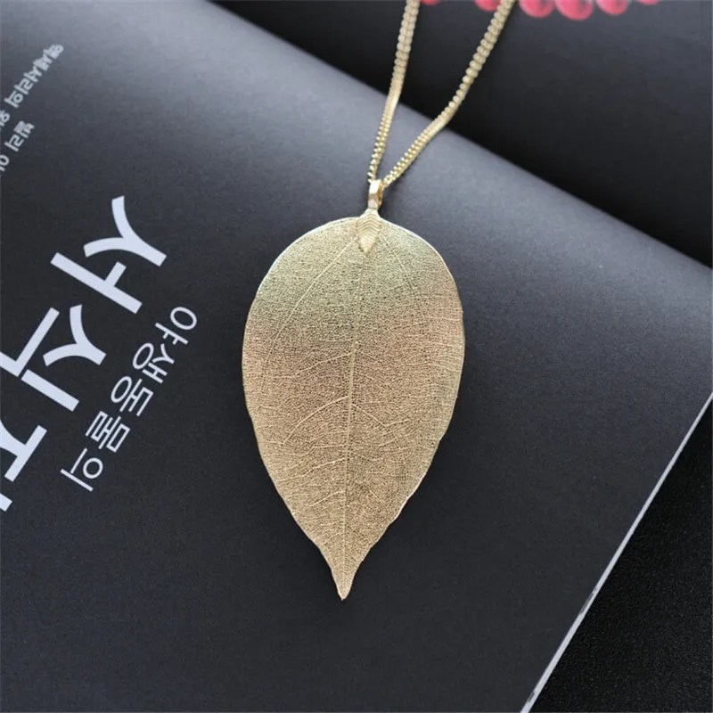 New Arrival Unique Golden True Leaves Necklace Fashion Brand Maxi Long Pendant & Necklace