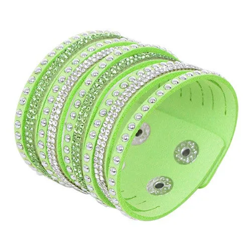 New Arrival Women's Vintage Multilayer Wrap Rivet Rhinestone Suede Cuff Bangle Wristband Bracelet