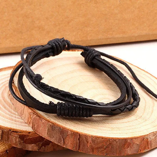 New Design hot sale Fashion 100% hand-woven Leather Strap Chain Bracelet jewelry Vintage Men Rope Bracelets