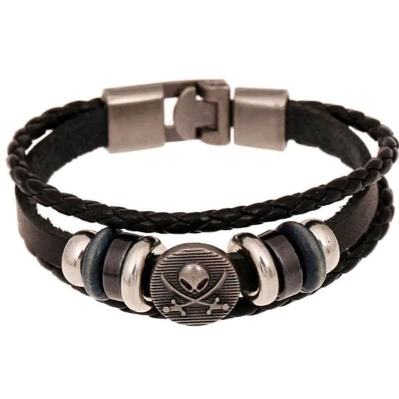 New Fashion Genuine Leather Charm Bracelets For Women Men Vintage Beaded Braided Bracelets Bangles