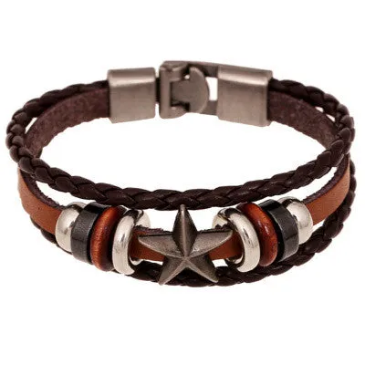 New Fashion Genuine Leather Charm Bracelets For Women Men Vintage Beaded Braided Bracelets Bangles