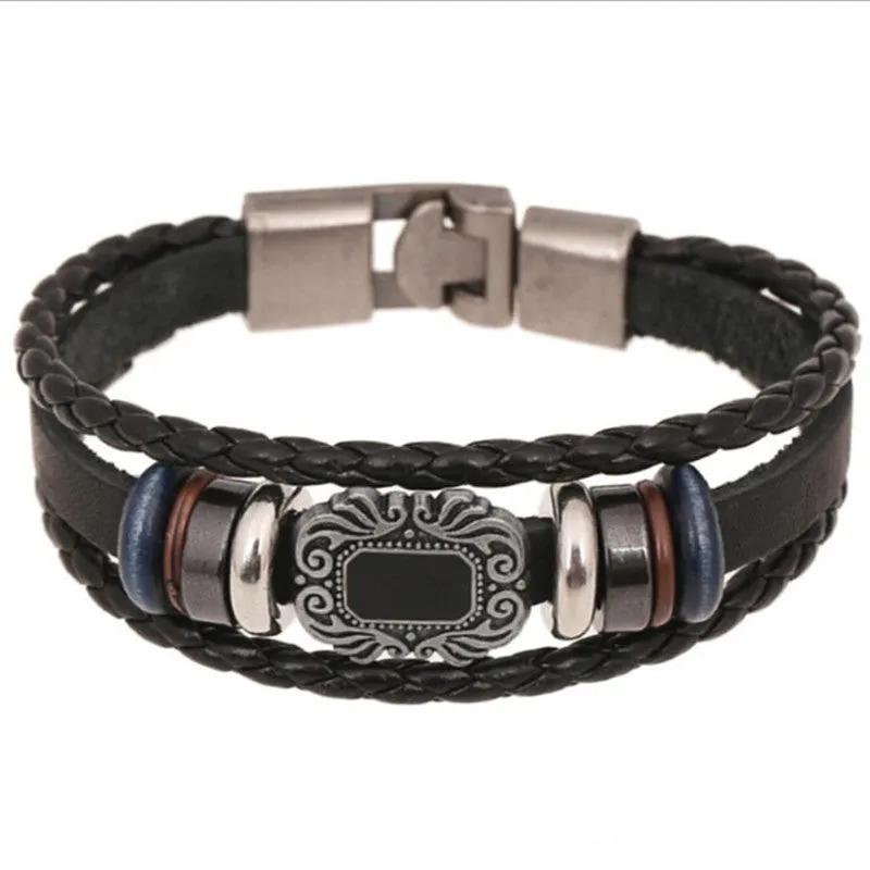 New Fashion Genuine Leather Charm Bracelets For Women Men Vintage Beaded Braided Bracelets Bangles