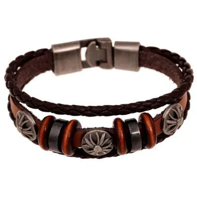 New Fashion Genuine Leather Charm Bracelets For Women Men Vintage Beaded Braided Bracelets Bangles