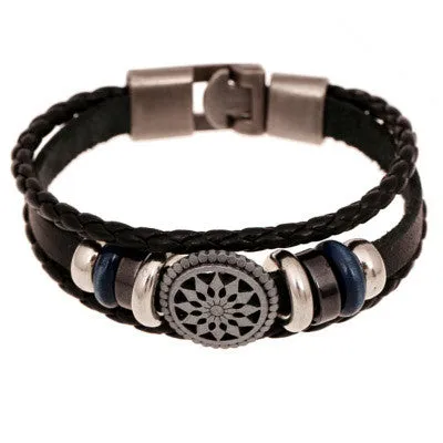 New Fashion Genuine Leather Charm Bracelets For Women Men Vintage Beaded Braided Bracelets Bangles