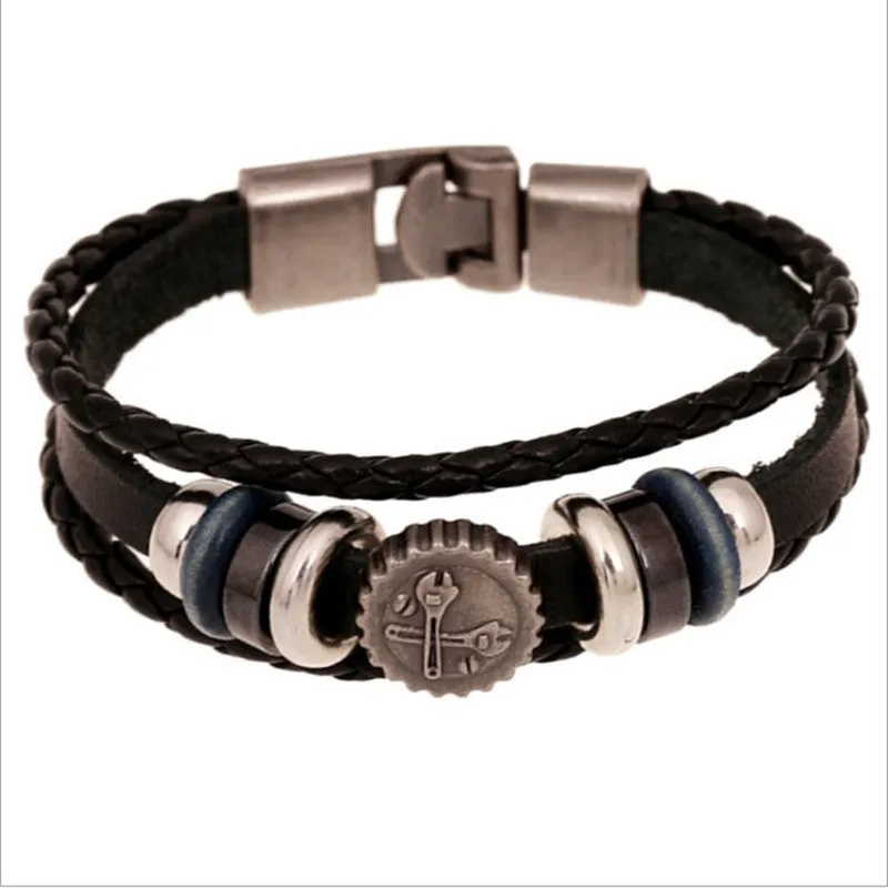 New Fashion Genuine Leather Charm Bracelets For Women Men Vintage Beaded Braided Bracelets Bangles