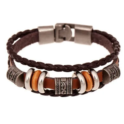 New Fashion Genuine Leather Charm Bracelets For Women Men Vintage Beaded Braided Bracelets Bangles