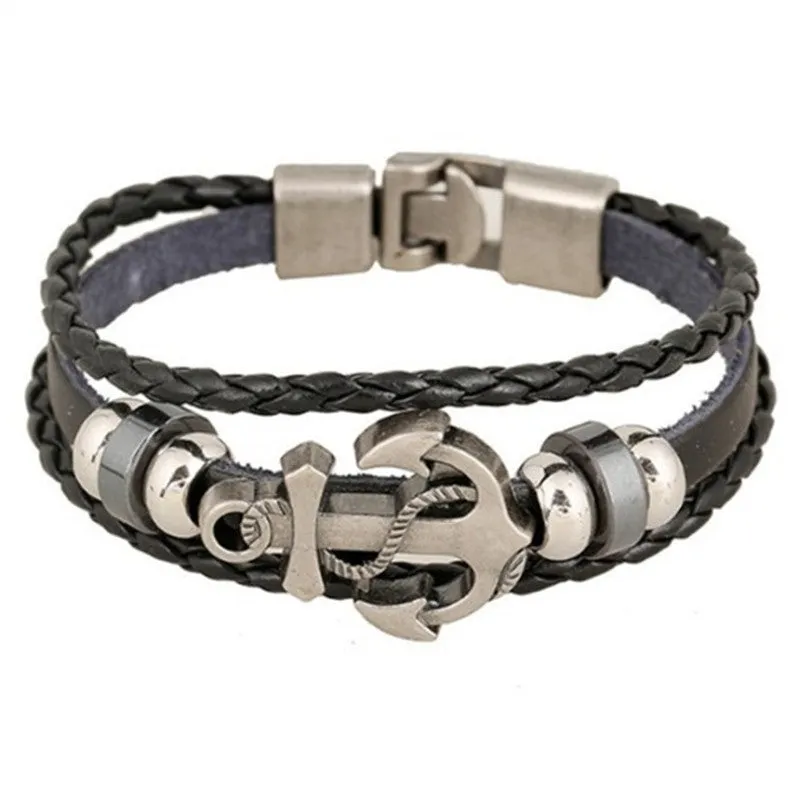 New Fashion Genuine Leather Charm Bracelets For Women Men Vintage Beaded Braided Bracelets Bangles