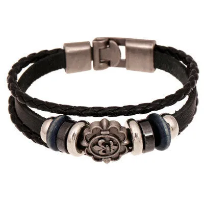 New Fashion Genuine Leather Charm Bracelets For Women Men Vintage Beaded Braided Bracelets Bangles