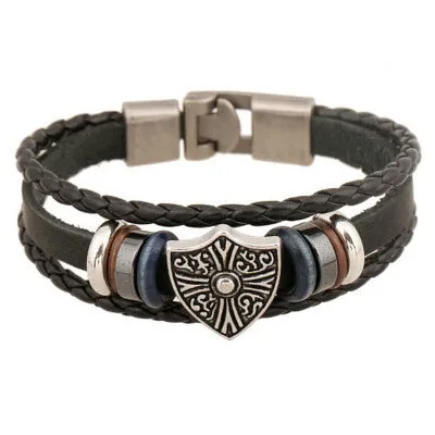 New Fashion Genuine Leather Charm Bracelets For Women Men Vintage Beaded Braided Bracelets Bangles