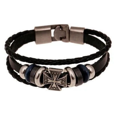 New Fashion Genuine Leather Charm Bracelets For Women Men Vintage Beaded Braided Bracelets Bangles