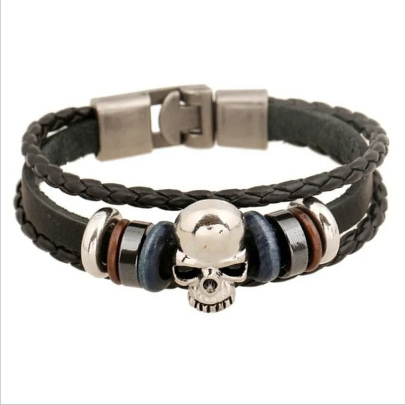 New Fashion Genuine Leather Charm Bracelets For Women Men Vintage Beaded Braided Bracelets Bangles