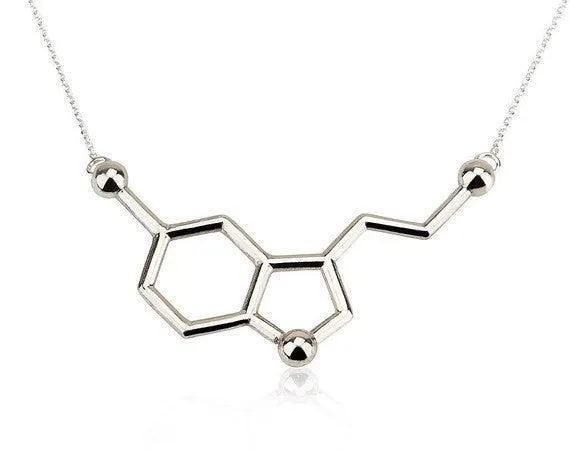 New Fashion Necklaces Copper Serotonin Molecule Pendant Necklace With Long Chain for Women Birthday Gifts