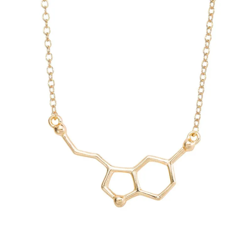 New Fashion Necklaces Copper Serotonin Molecule Pendant Necklace With Long Chain for Women Birthday Gifts