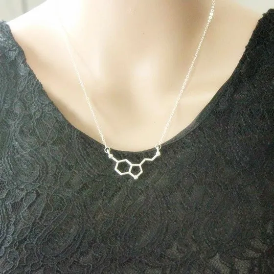 New Fashion Necklaces Copper Serotonin Molecule Pendant Necklace With Long Chain for Women Birthday Gifts