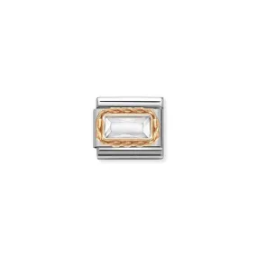 Nomination Composable Link Rectangle, Faceted White Cubic Zirconia, 9K Rose Gold