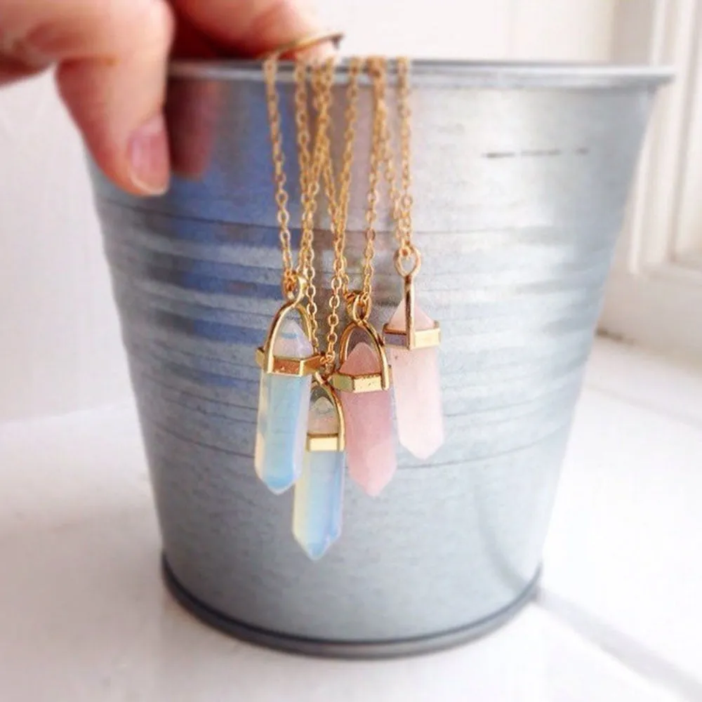 nowadaysfashion Crystals Necklace Bohemian Hexagon Opal Pendant Necklace