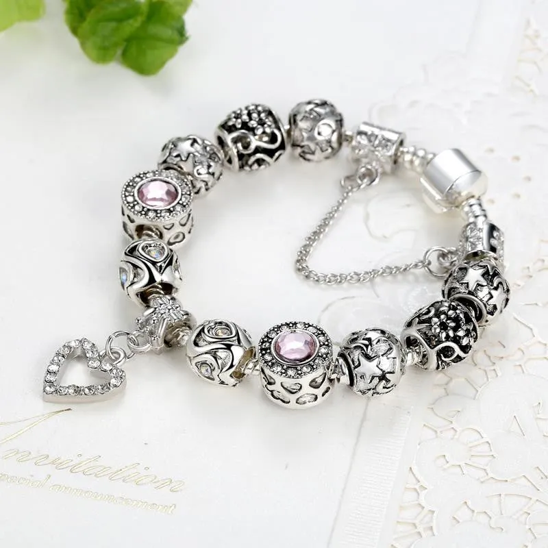 Original European Silver Plated Murano Glass Beads Charms Bracelet Fit Original Bracelet for Women Authentic Jewelry