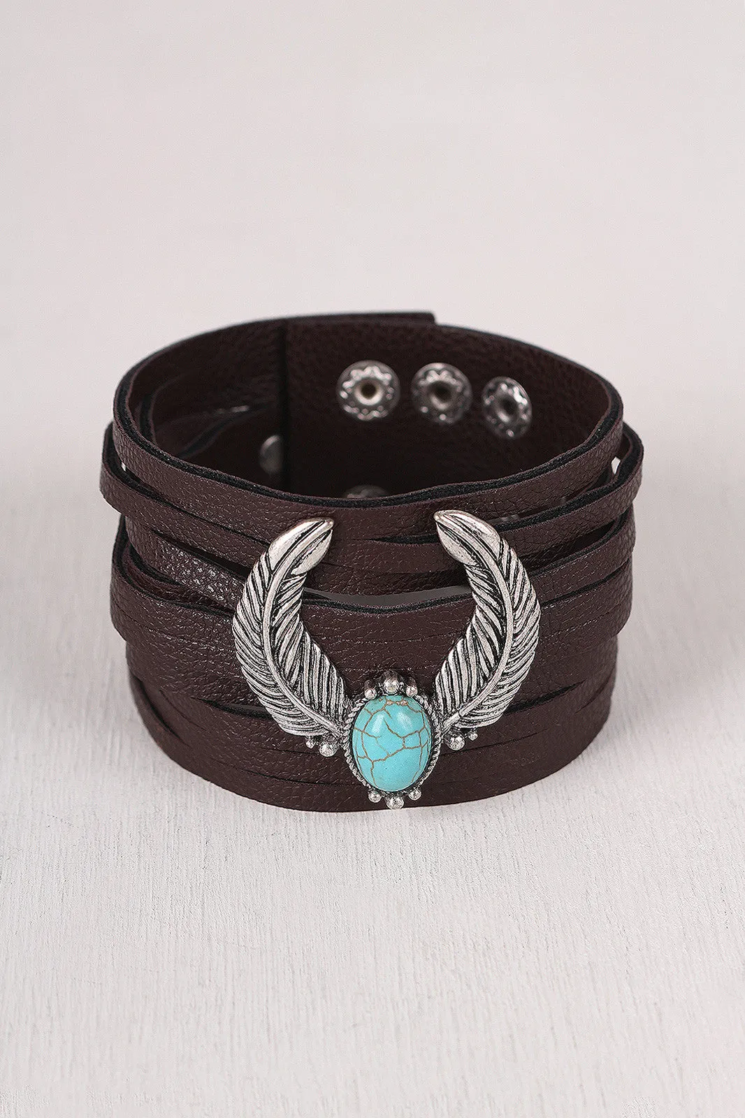 Ornate Etched Leather Slit Bracelet