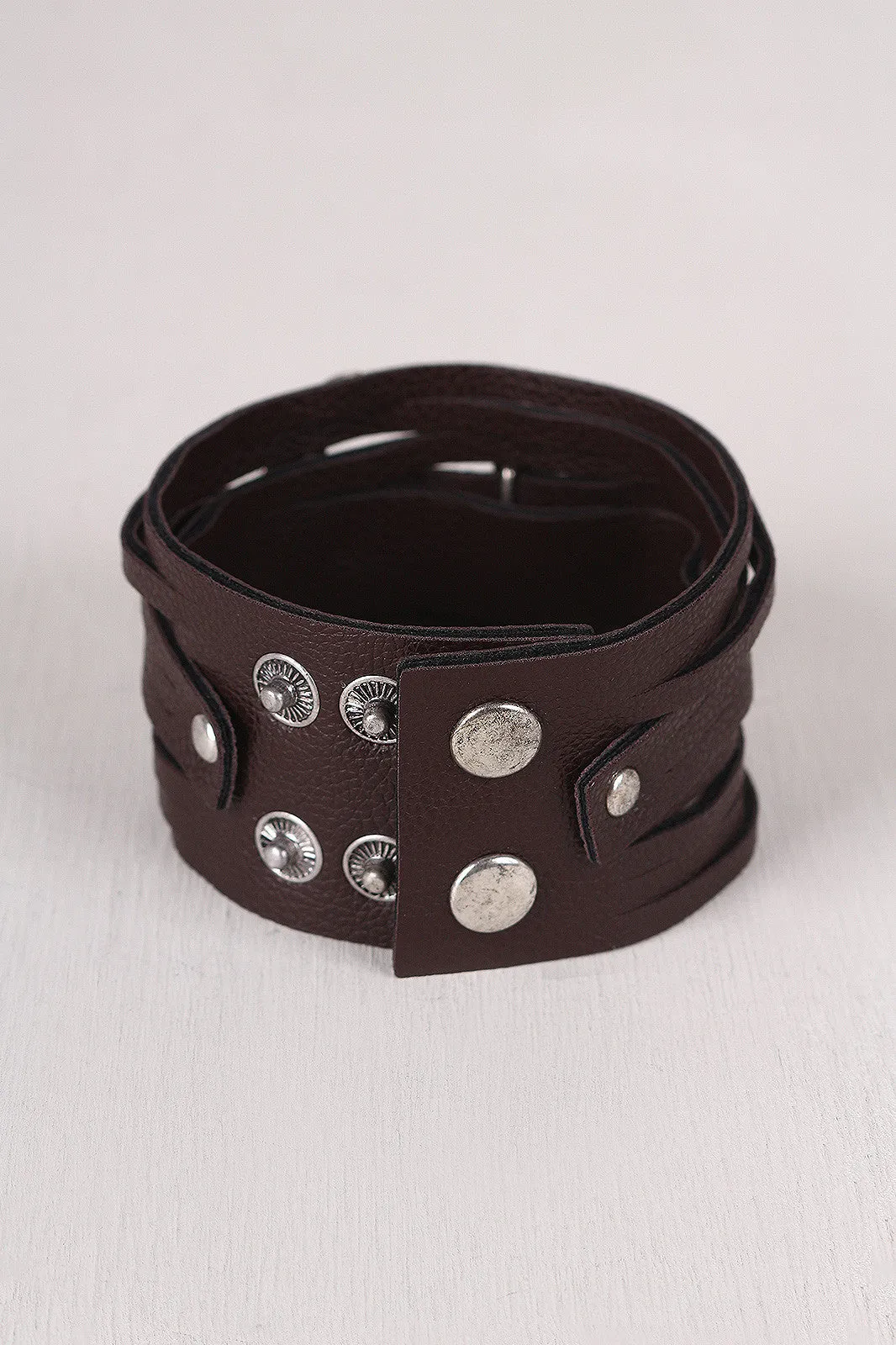 Ornate Etched Leather Slit Bracelet