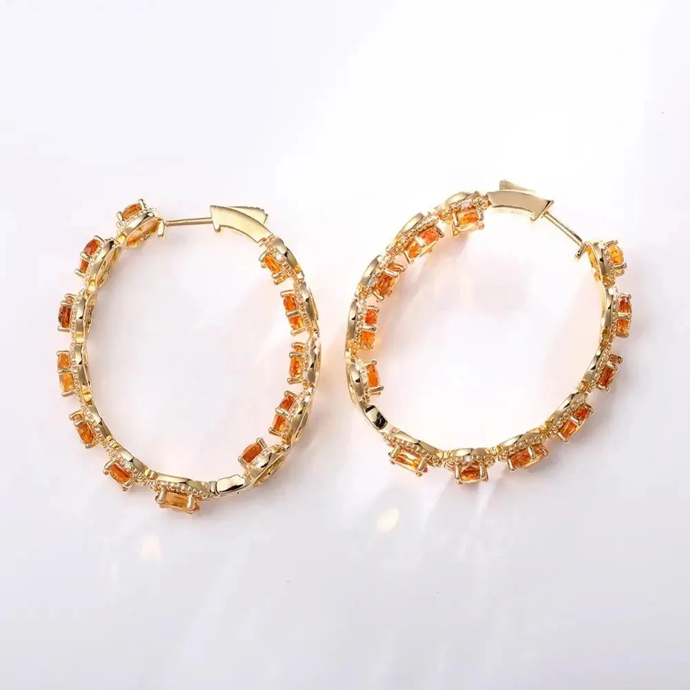 Oval-cut Natural Citrine Gemstone Vintage Hoop Earrings