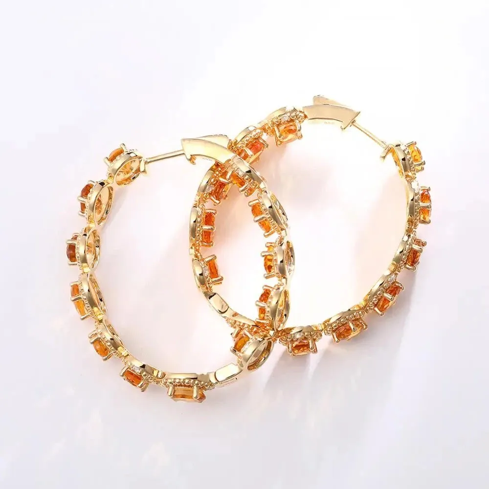 Oval-cut Natural Citrine Gemstone Vintage Hoop Earrings