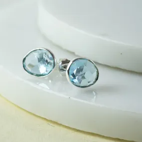 Oval Gemstone Stud Earrings Blue Topaz